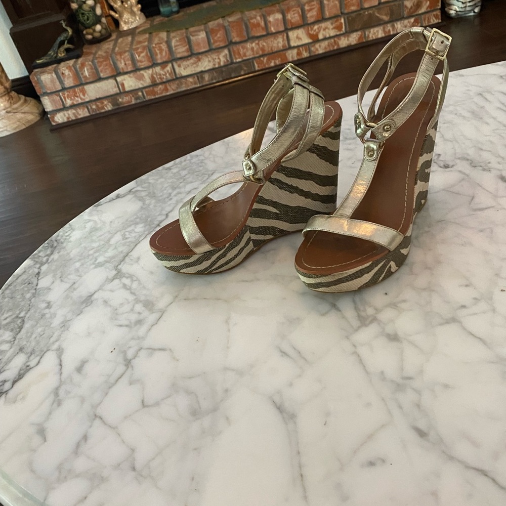 Ralph Lauren Gold zebra stripe wedge heel size 8